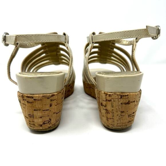 Balmain Ivory Patent Leather Cork Wedge Sandals Sz 7 - Picture 5 of 8